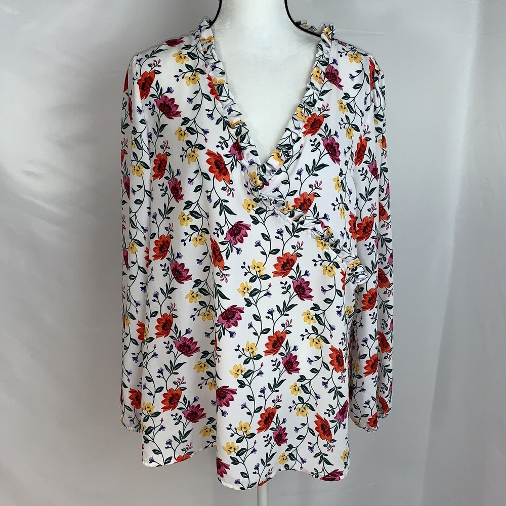 old navy Womens Floral Top Sz L Long Sleeve Ruffle V Neck